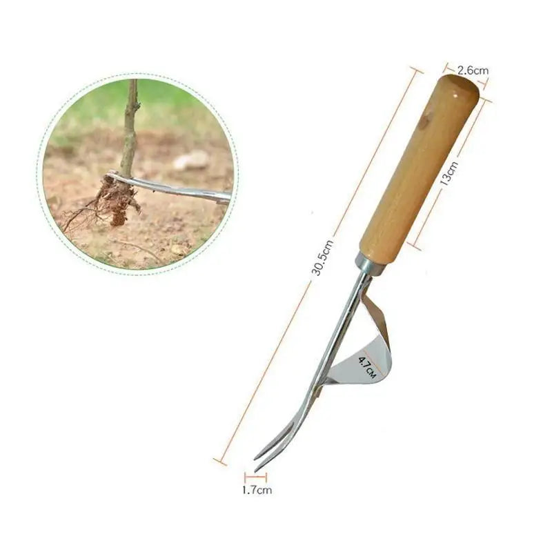Hand-Unkrautstecher mit Holzgriff, Manueller Unkrautentferner aus Edelstahl, Wurzelentferner fur Garten, 31 cm