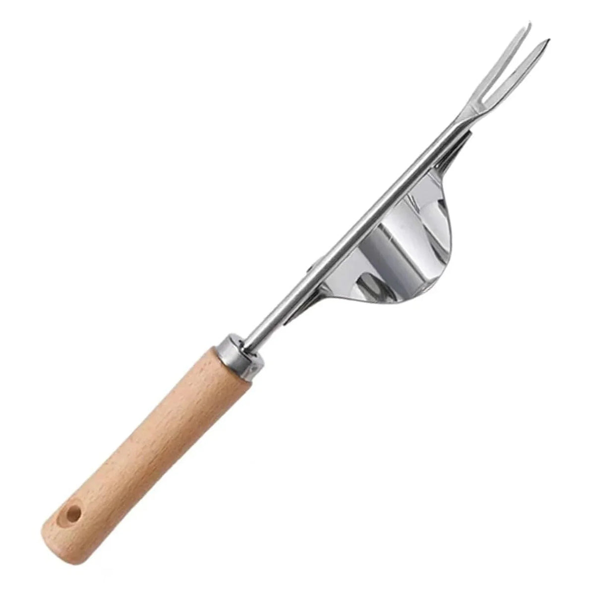 Unkrautstecher mit Holzgriff und V-Gabel aus Edelstahl, Handwerkzeug zum Entfernen von Unkraut und Lockern der Erde